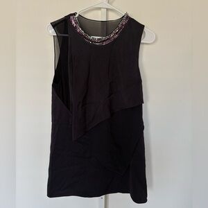 3.1 Phillip Lim Black Jeweled Neck Sleeveless Tunic Top Silk Trim Size 6